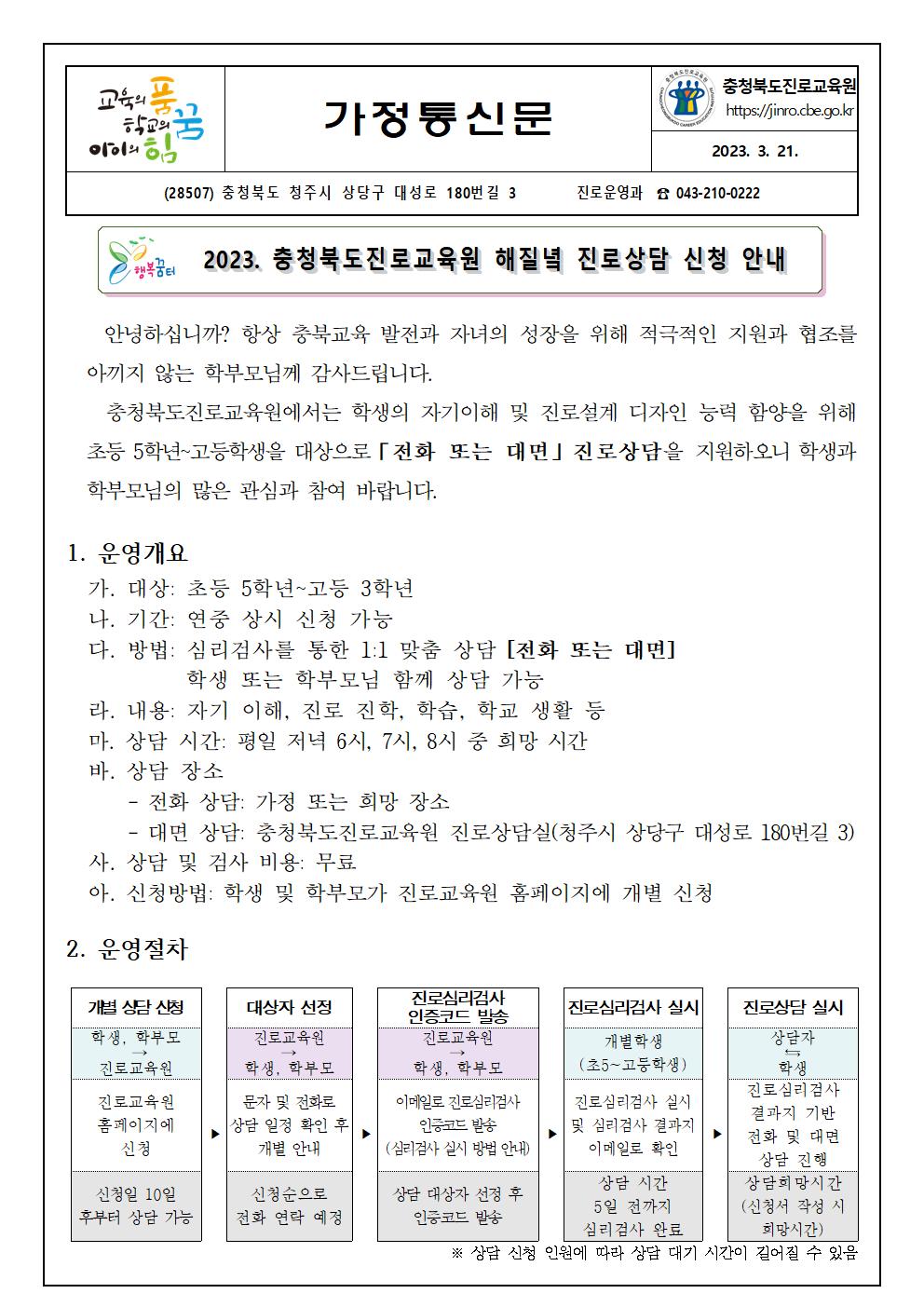 2023. 해질녘 진로상담 지원 안내 가정통신문001