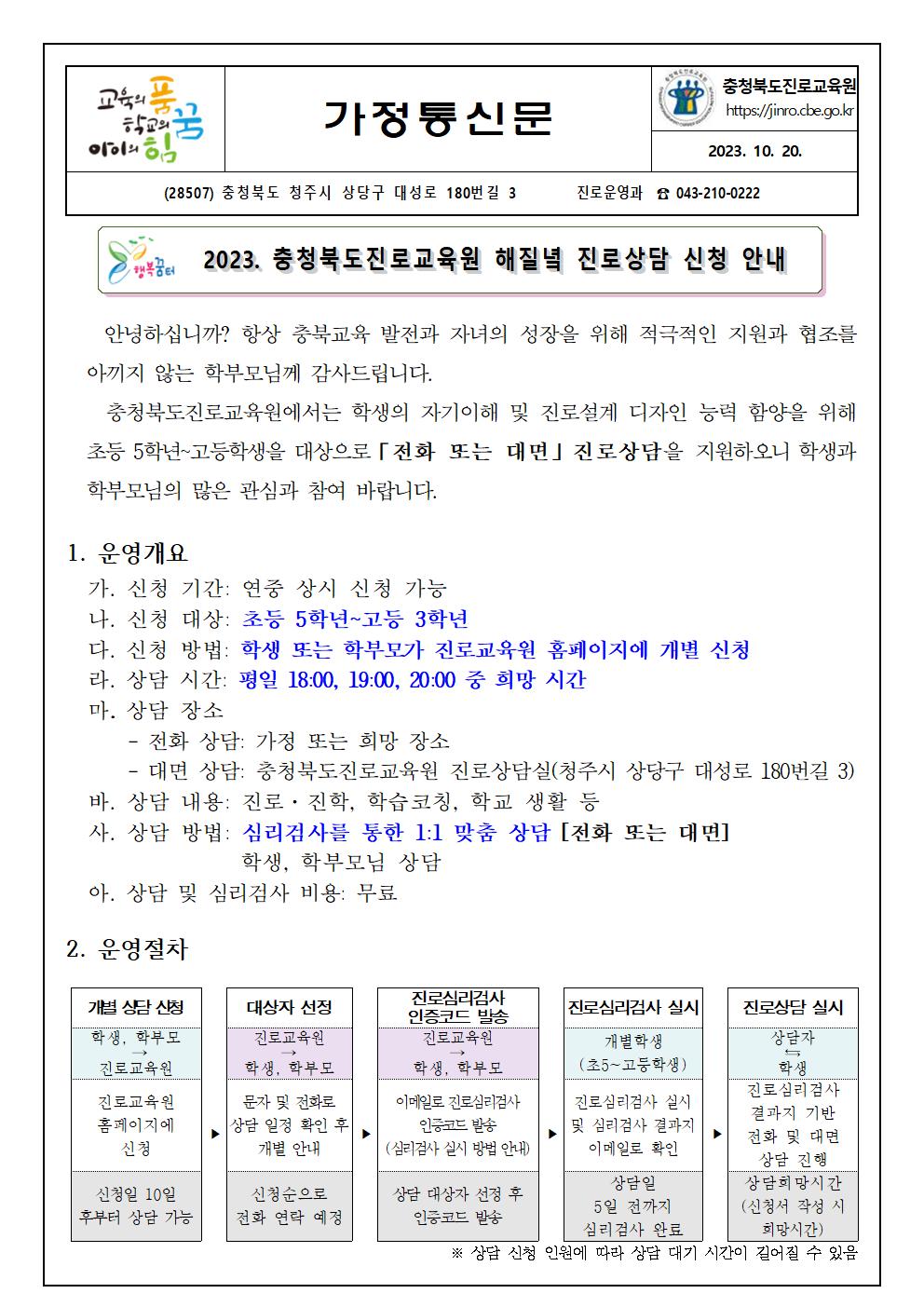 2023. 하반기 해질녘 진로상담 신청 안내 가정통신문001